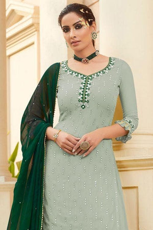 Glacial Green Salwar Suit With Palazzo