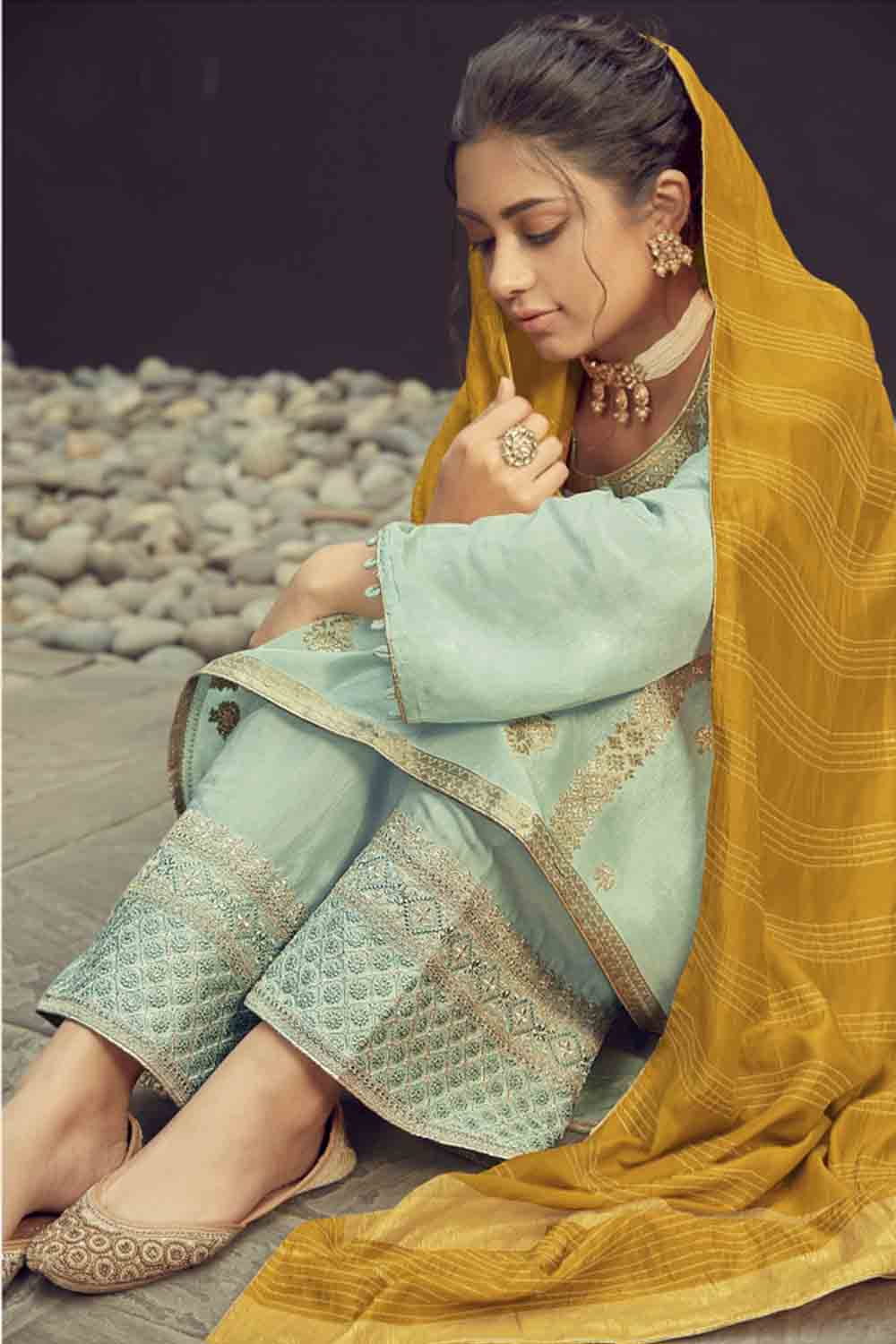 Mint green punjabi on sale suit