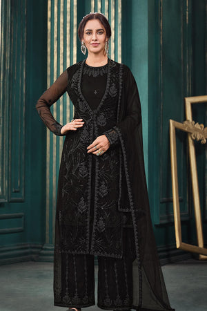 Vivid Black Palazzo Suit