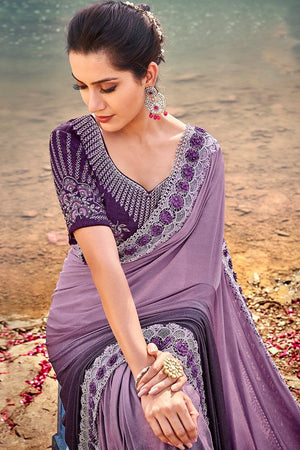 Shades Of Purple Designer Embroidered Saree With Embroidered Blouse - Wedding Wardrobe Collection