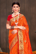 Cantaloupe Orange Paithani Silk Saree