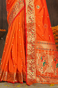 Cantaloupe Orange Paithani Silk Saree