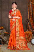 Cantaloupe Orange Paithani Silk Saree