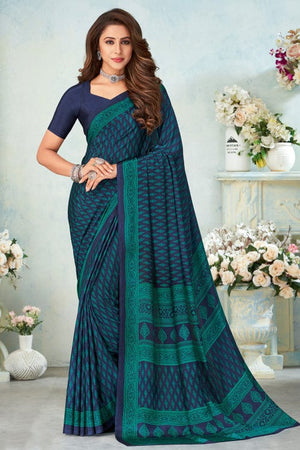 Admiral Blue Satin Crepe Saree