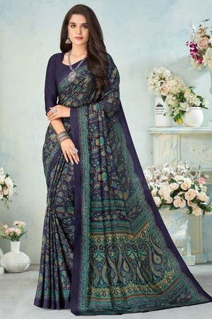 Azure Blue Satin Crepe Saree