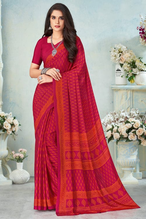 Buy Soch Red Crepe Saree with Beads with Unstitched Blouse online