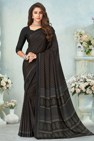 Ink Black Satin Crepe Saree