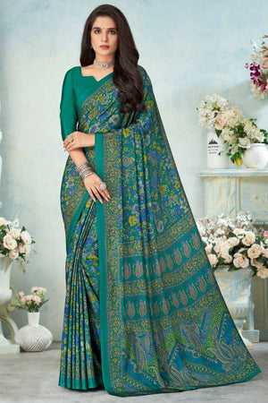 Sapphire Blue Satin Crepe Saree