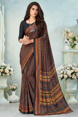 Shadow Grey Satin Crepe Saree