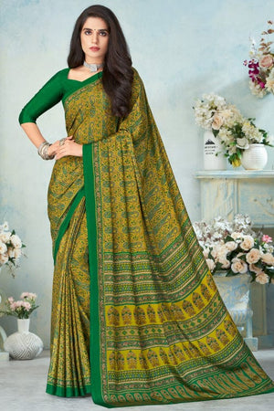 Sheen Green Satin Crepe Saree