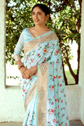 blue silk saree