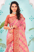 Flamingo Pink Organza Saree