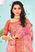 Flamingo Pink Organza Saree