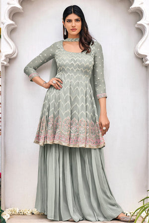 Dolphin Gray Sharara Suit (Semi-Stitched)