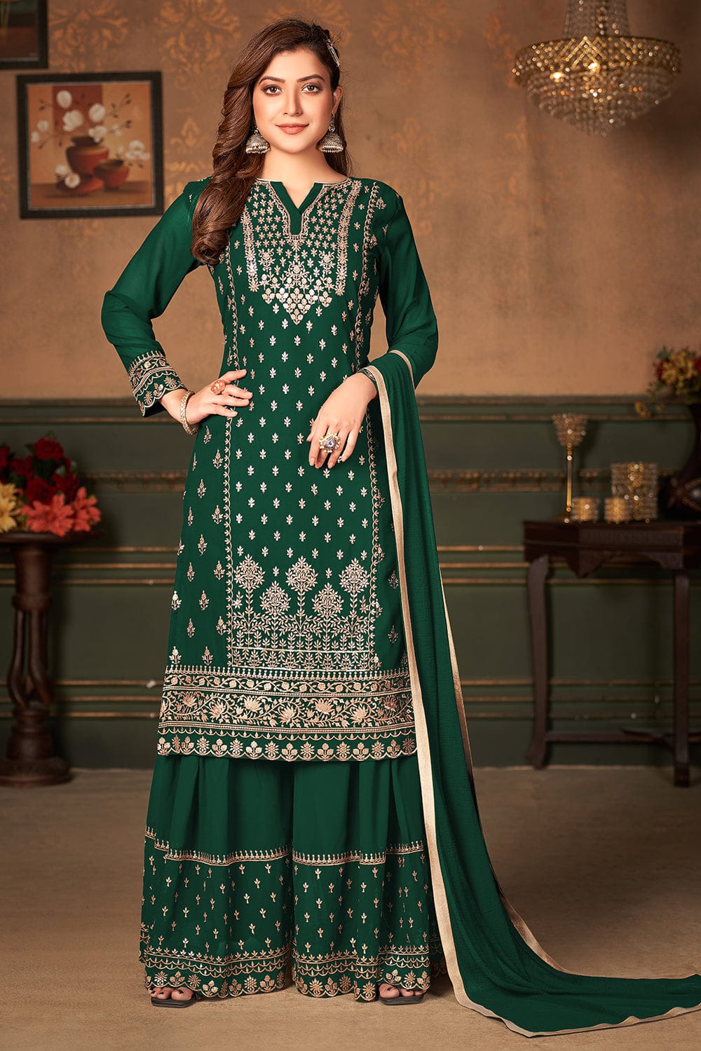 Designer Pista Green Sharara Suit for Wedding Season 2024 - Ethnic Race