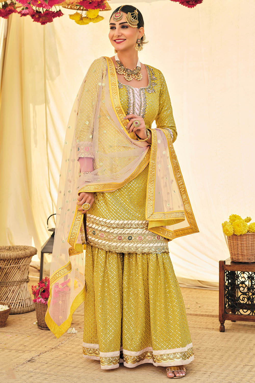 Buy Salmon Pink Sharara Suit online-Karagiri