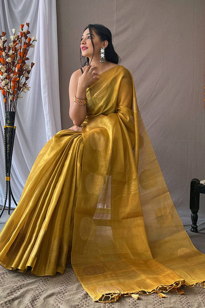 Golden Yellow Kanjivaram Pattu Silk Saree with Embossed Real Swarovski |  TST | The Silk Trend