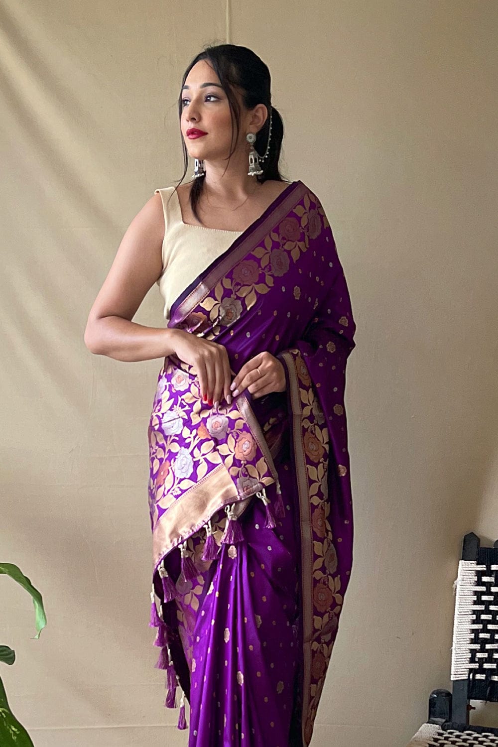 Banarasi saree : Purple jacquard weaving work banarasi silk ...