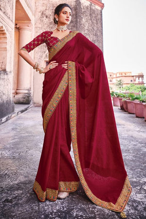 Carmine Red Silk Saree