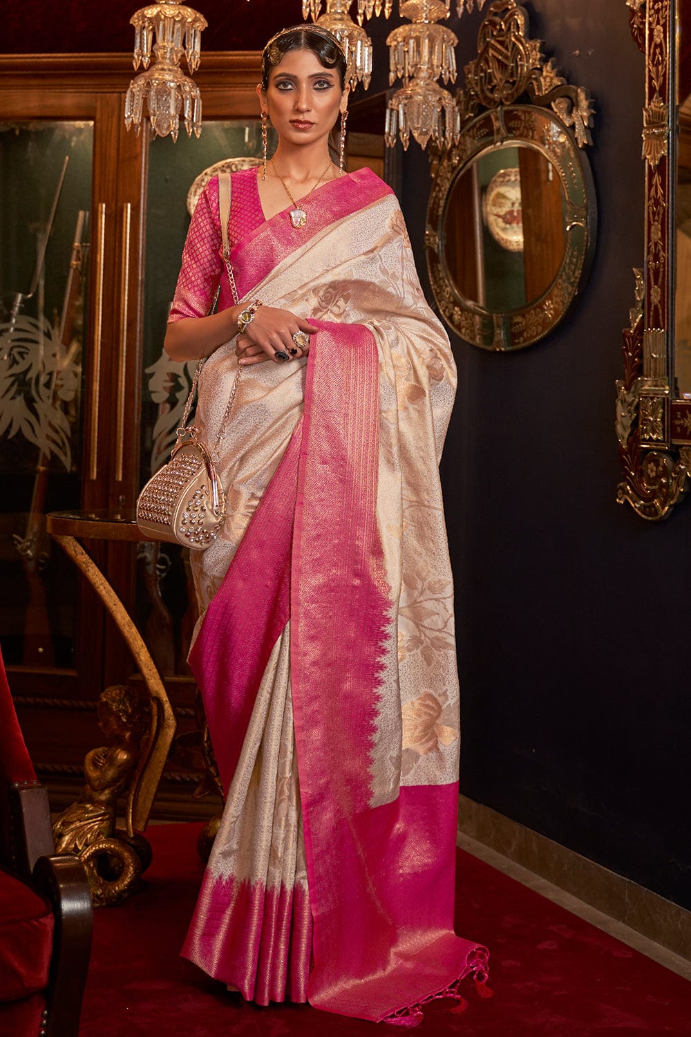 Cream colour bridal saree hotsell