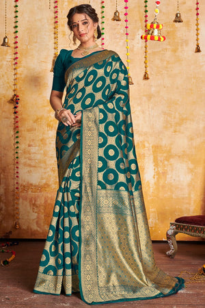 Cyan Blue Silk Saree