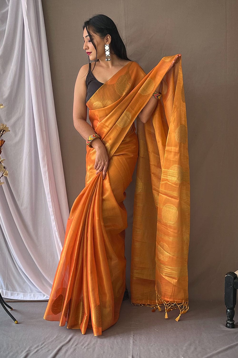 Woven Art Silk Saree in Orange : SRFA675