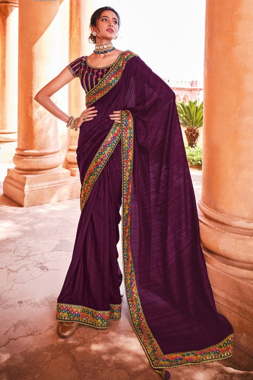 Buy Purple Satin Chinon Saree With Stone Work And Unstitched Blouse Piece  Kalki Fashion India