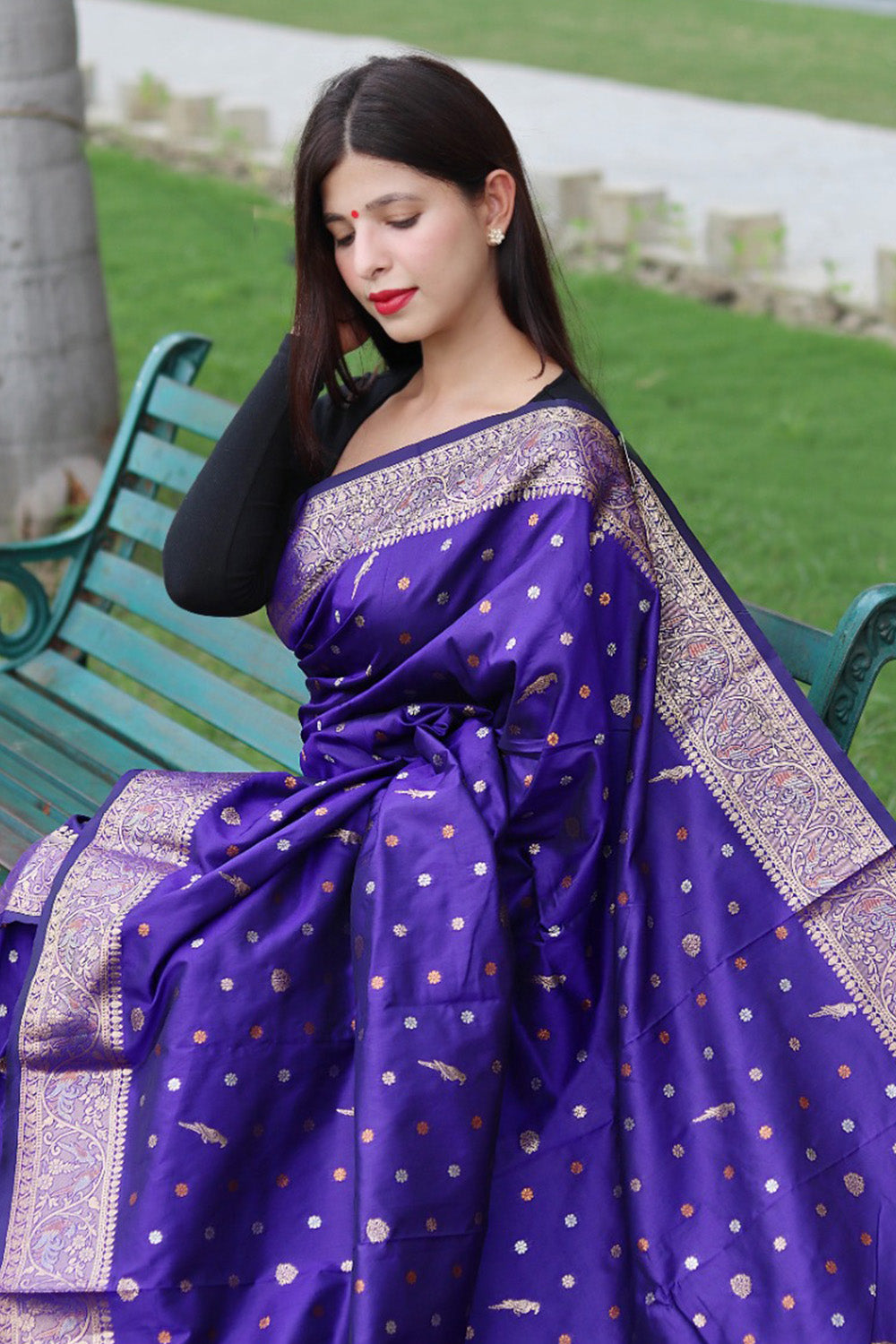 Silk Saree with blouse in Purple colour 18005