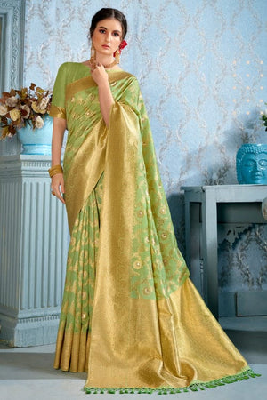 Lawn Green Silk Saree