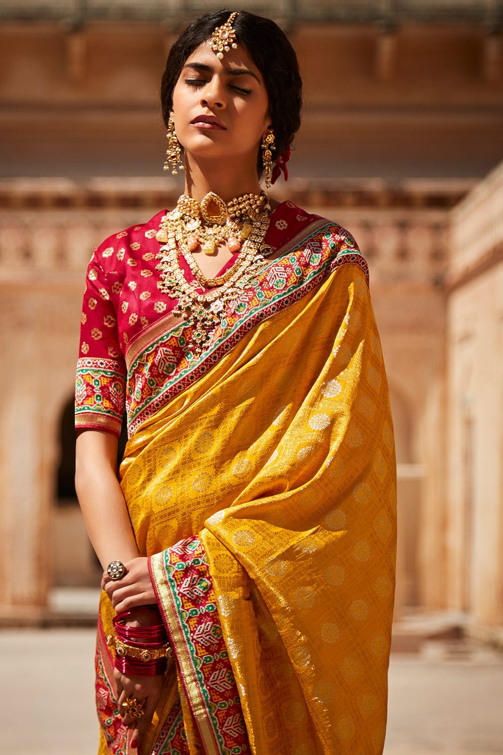 Yellow Chiffon Saree With Organza Blouse – Nitika Gujral