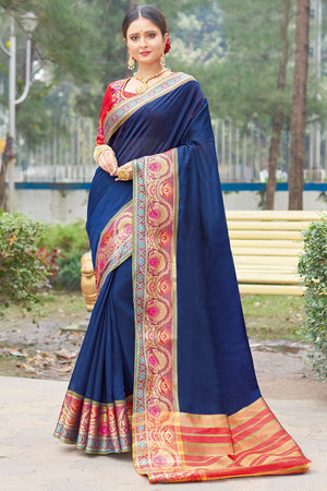 Navy Blue Silk Saree