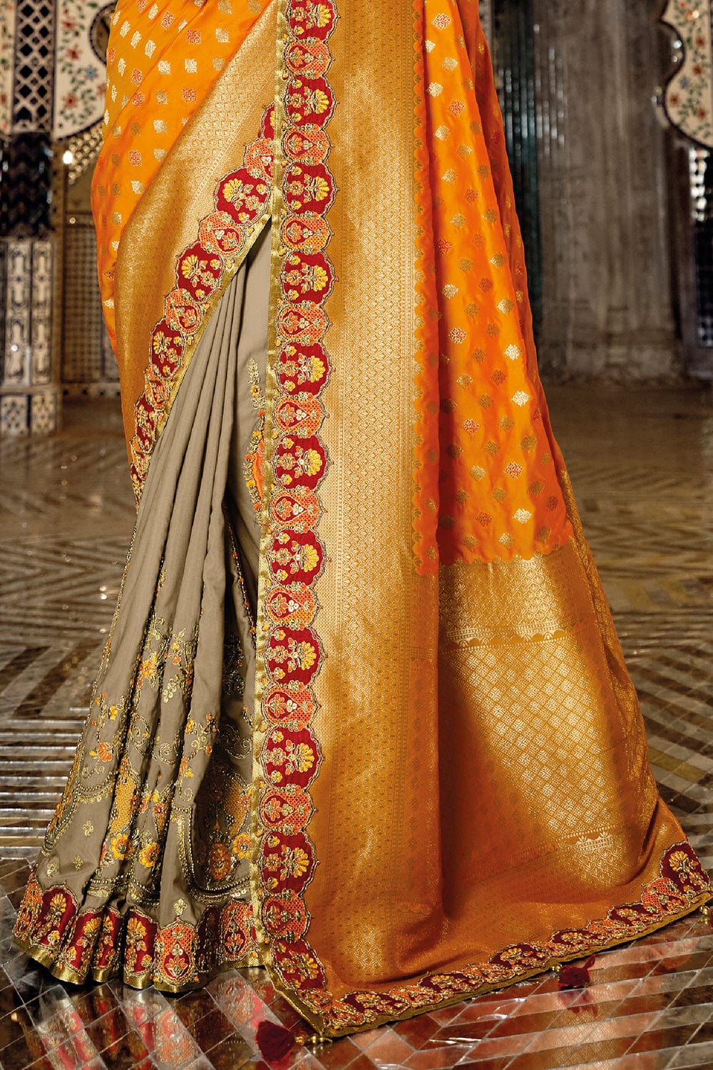 SF-Orange color Kanjivaram Silk saree - Indian