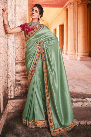 Pearlescent Green Silk Saree