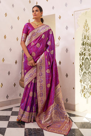 Pearlescent Purple Silk Saree With Blouse Piece