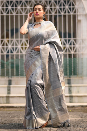 Pewter Grey Silk Saree