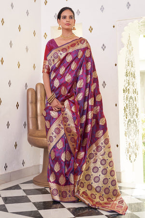 Grape Purple Silk Saree With Blouse Piece