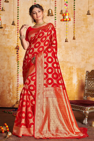 Scarlet Red Silk Saree