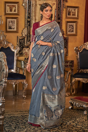 Steel Grey Silk Saree