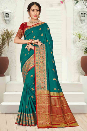 Teal Blue Silk Saree