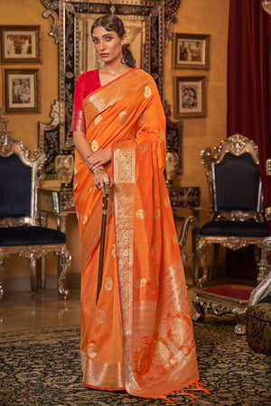 Tiger Orange Silk Saree