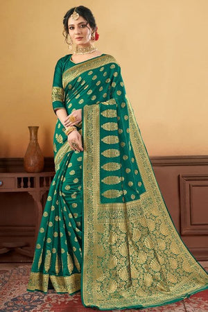 Turquoise Green Silk Saree