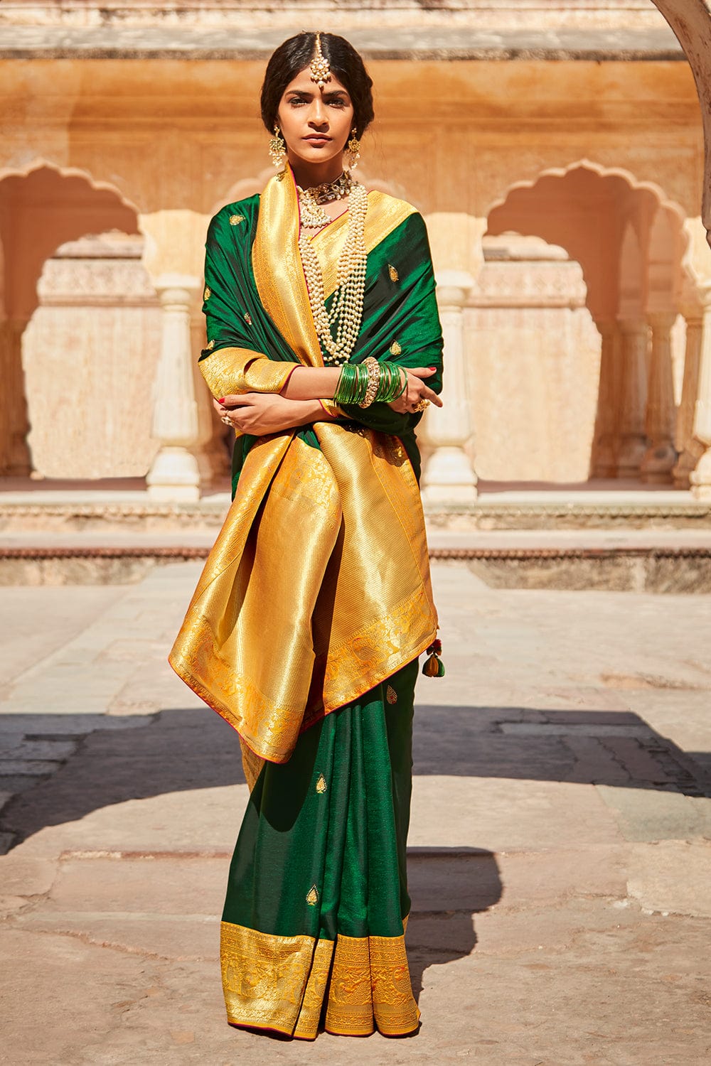 Buy Castleton Green Silk Saree online-Karagiri