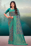 Beige And Teal Green Banarasi Saree