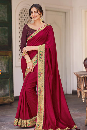 Carmine Maroon South Silk Saree