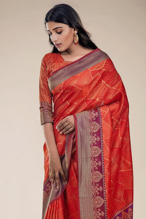 Flamingo Orange South Silk Saree