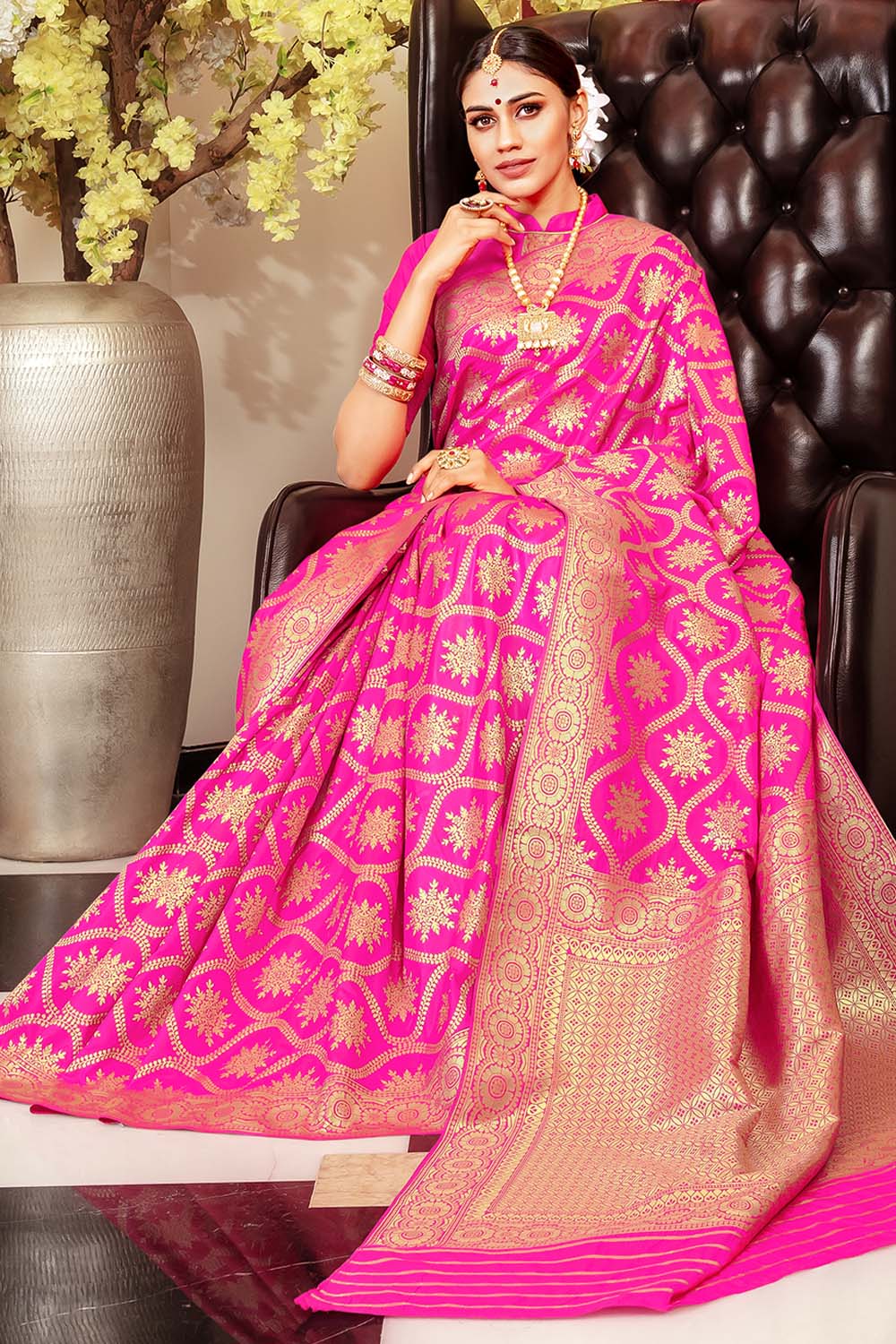 Buy Banarasi Silk Cotton Ready to Wear Saree With Brocade Blouse Online