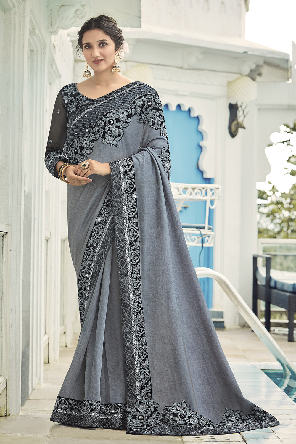 south silk saree metal grey south silk saree silk saree online 32938085646529