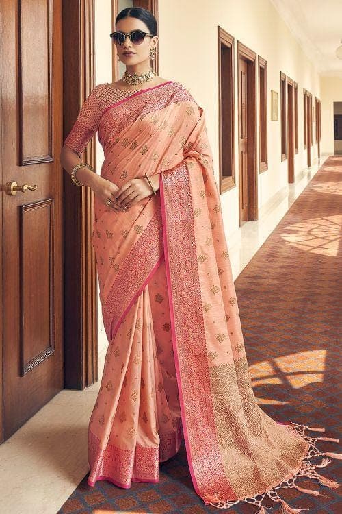 Peach Color Kanchipuram Saree for Traditional Wear in Wedding and Function