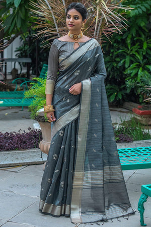 Anchor Grey Tussar Saree