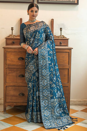 Azure Blue Tussar Saree